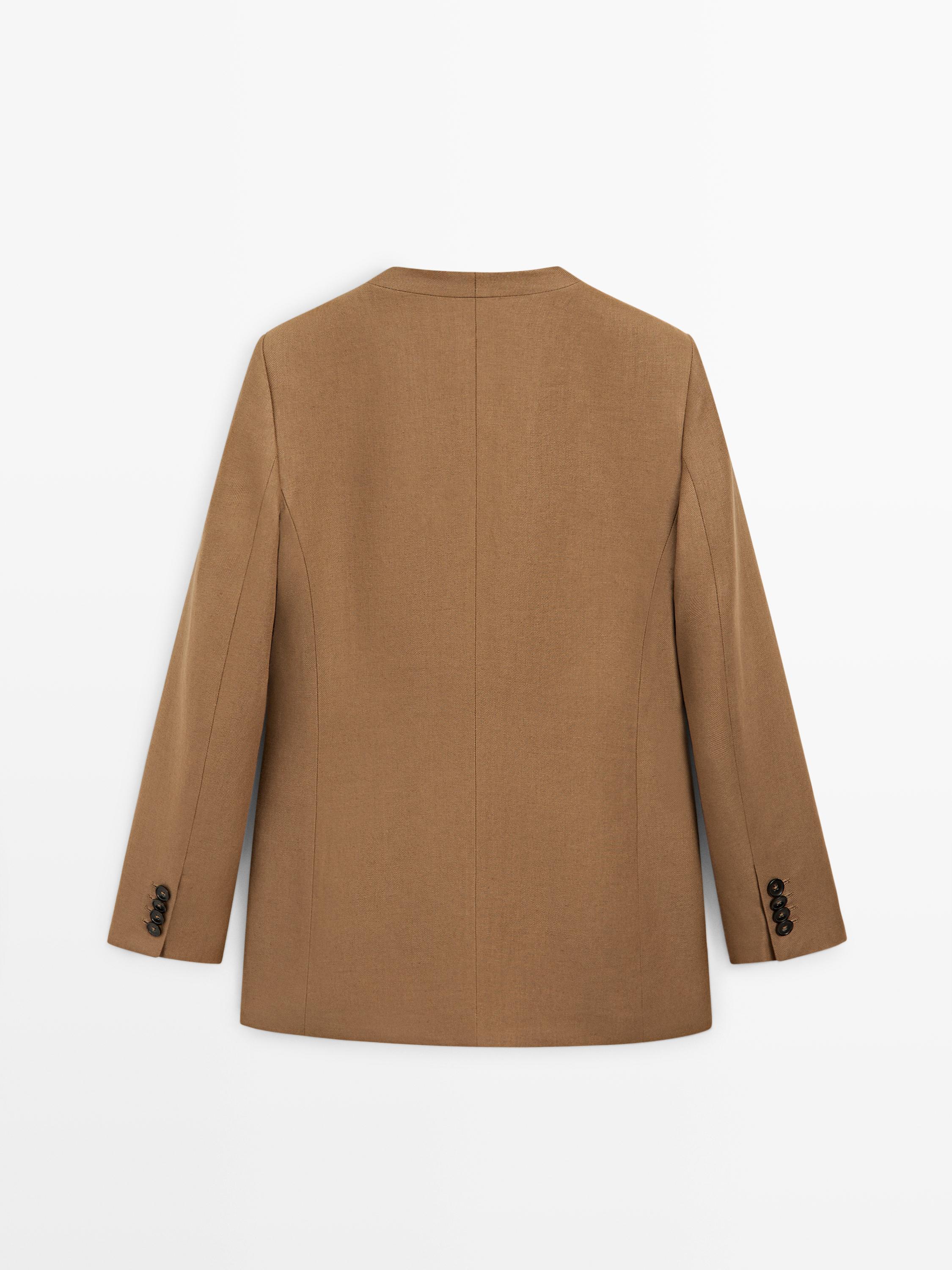 100% linen lapelless double-breasted blazer